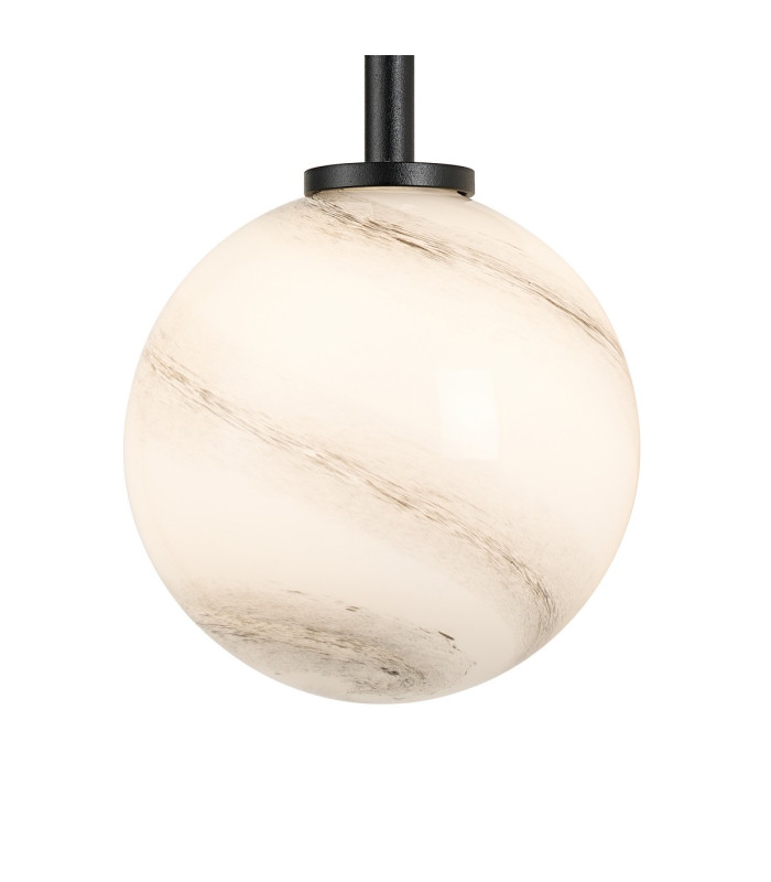 Tivoli Medium Arm Wall Light 2 Light G9 IP44 Satin Black/Grey Round Marble Effect Glass-6