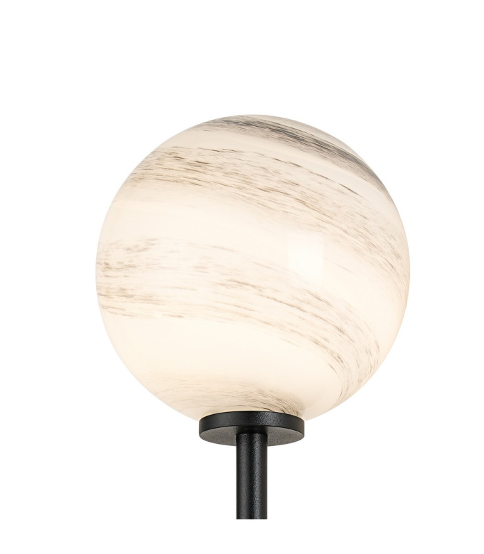 Tivoli Medium Arm Wall Light 2 Light G9 IP44 Satin Black/Grey Round Marble Effect Glass-7