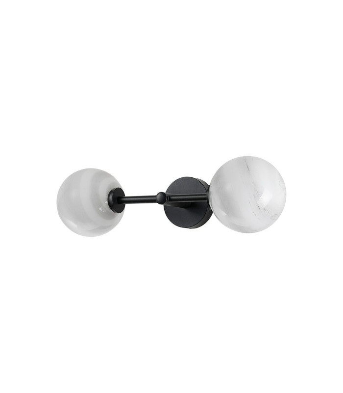 Tivoli Medium Arm Wall Light 2 Light G9 IP44 Satin Black/Grey Round Marble Effect Glass-9