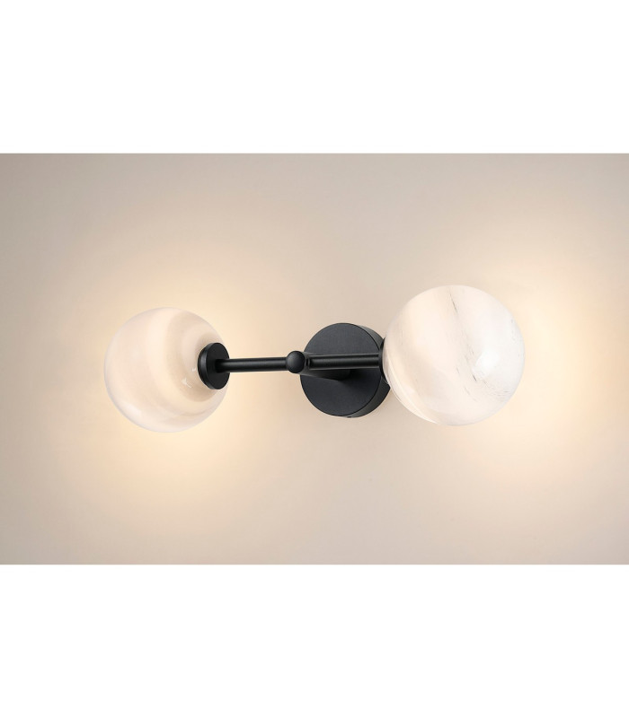 Tivoli Medium Arm Wall Light 2 Light G9 IP44 Satin Black/Grey Round Marble Effect Glass-11