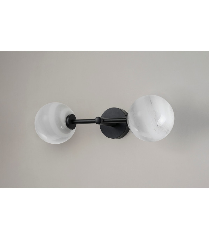 Tivoli Medium Arm Wall Light 2 Light G9 IP44 Satin Black/Grey Round Marble Effect Glass-12