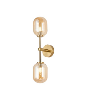 Tivoli Medium Arm Wall Light 2 Light G9 IP44 Brass Gold/Amber Smooth Tubular Glass-1