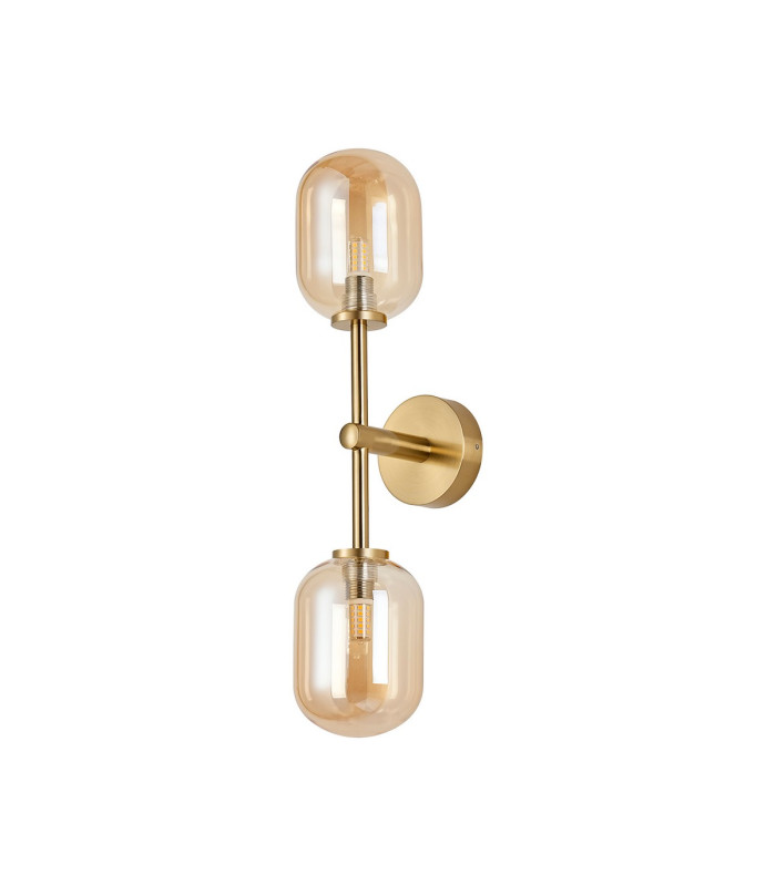 Tivoli Medium Arm Wall Light 2 Light G9 IP44 Brass Gold/Amber Smooth Tubular Glass-4