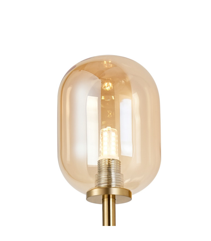 Tivoli Medium Arm Wall Light 2 Light G9 IP44 Brass Gold/Amber Smooth Tubular Glass-7