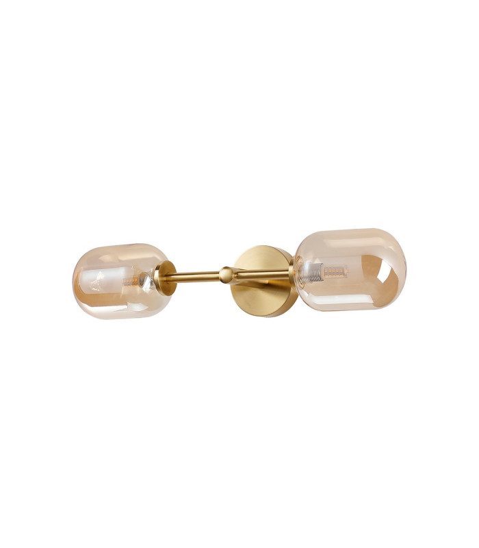 Tivoli Medium Arm Wall Light 2 Light G9 IP44 Brass Gold/Amber Smooth Tubular Glass-9