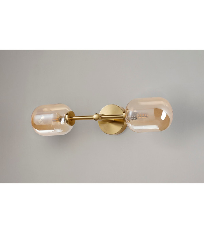 Tivoli Medium Arm Wall Light 2 Light G9 IP44 Brass Gold/Amber Smooth Tubular Glass-12