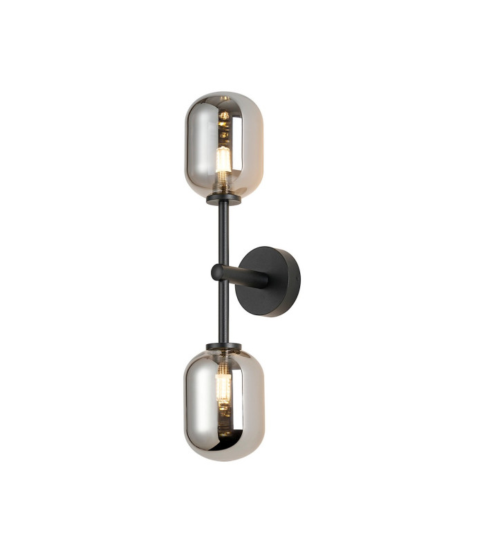 Tivoli Medium Arm Wall Light 2 Light G9 IP44 Satin Black/Smoke Smooth Tubular Glass-1