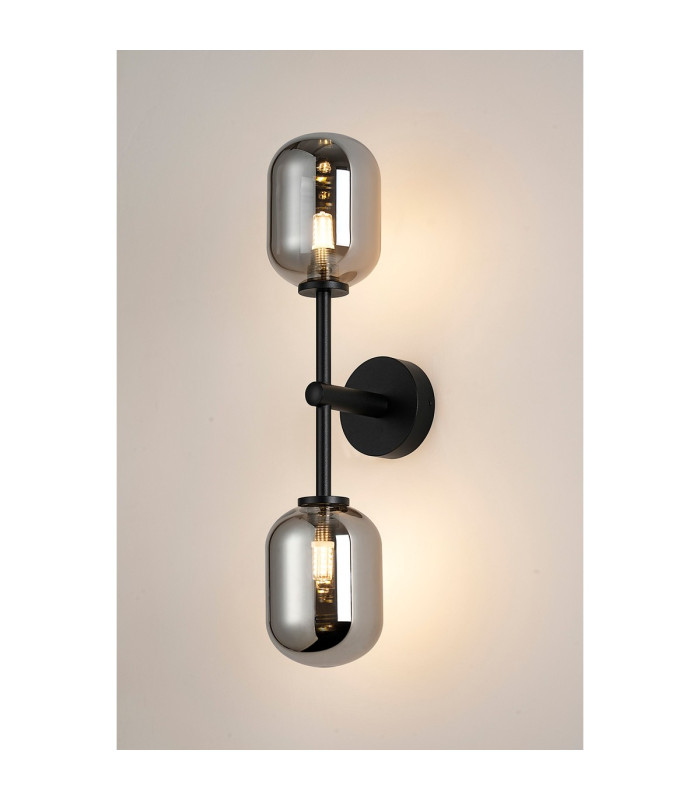 Tivoli Medium Arm Wall Light 2 Light G9 IP44 Satin Black/Smoke Smooth Tubular Glass-3