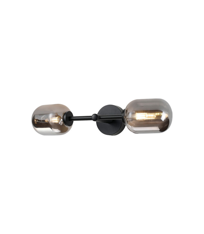 Tivoli Medium Arm Wall Light 2 Light G9 IP44 Satin Black/Smoke Smooth Tubular Glass-5