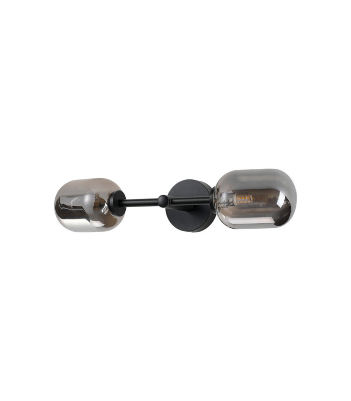 Tivoli Medium Arm Wall Light 2 Light G9 IP44 Satin Black/Smoke Smooth Tubular Glass-6