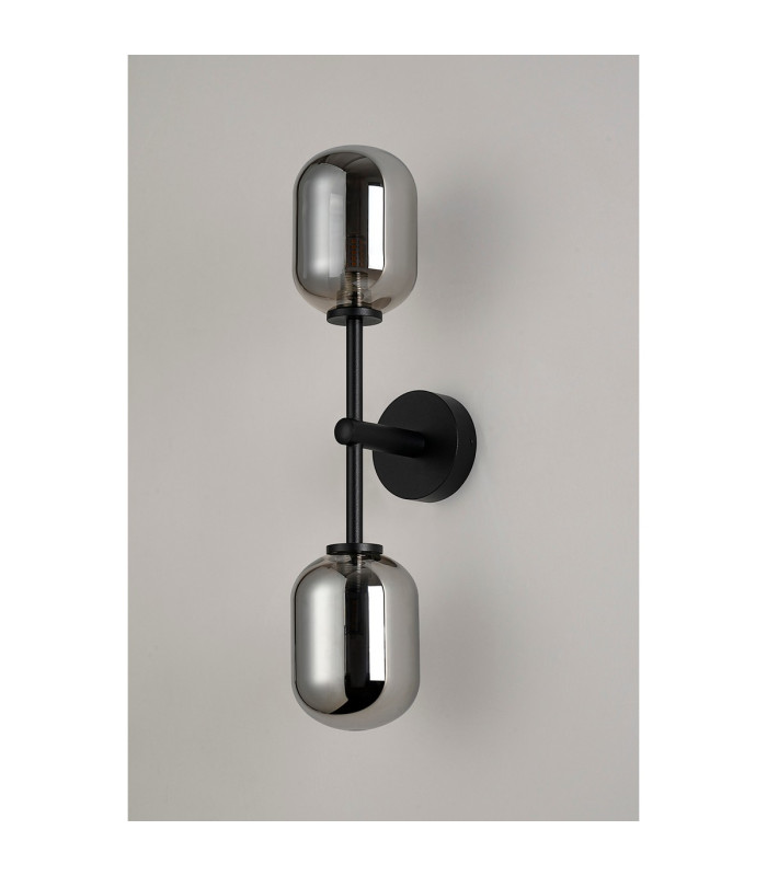 Tivoli Medium Arm Wall Light 2 Light G9 IP44 Satin Black/Smoke Smooth Tubular Glass-10