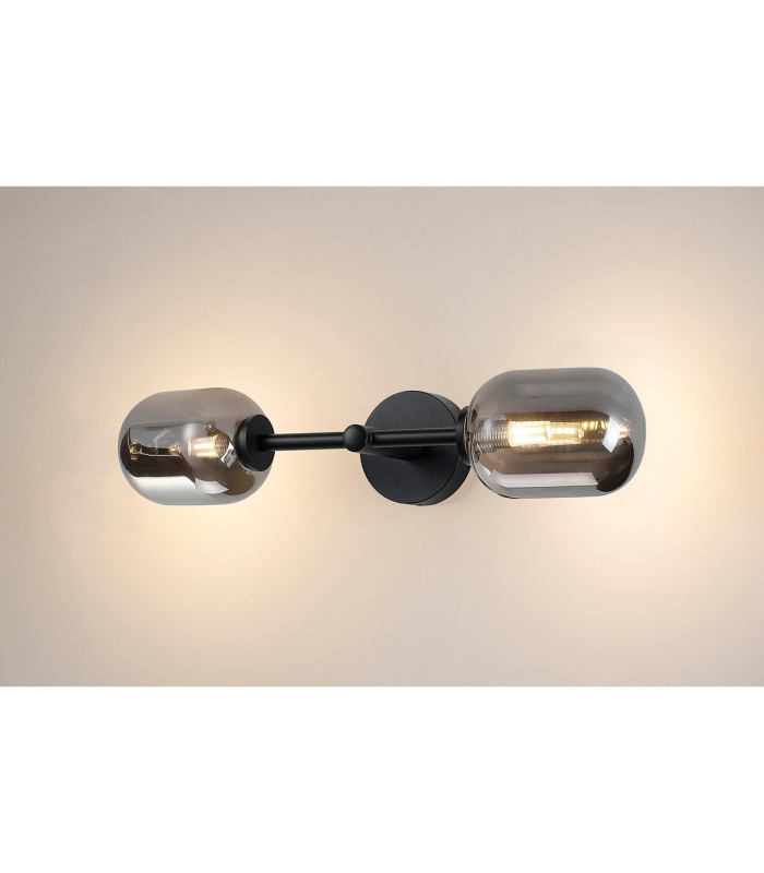Tivoli Medium Arm Wall Light 2 Light G9 IP44 Satin Black/Smoke Smooth Tubular Glass-11