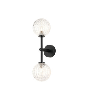 Tivoli Medium Arm Wall Light 2 Light G9 IP44 Satin Black/Clear Cross Pattern Round Glass-1