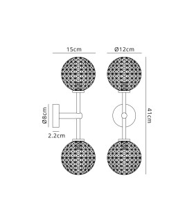 Tivoli Medium Arm Wall Light 2 Light G9 IP44 Satin Black/Clear Cross Pattern Round Glass-2
