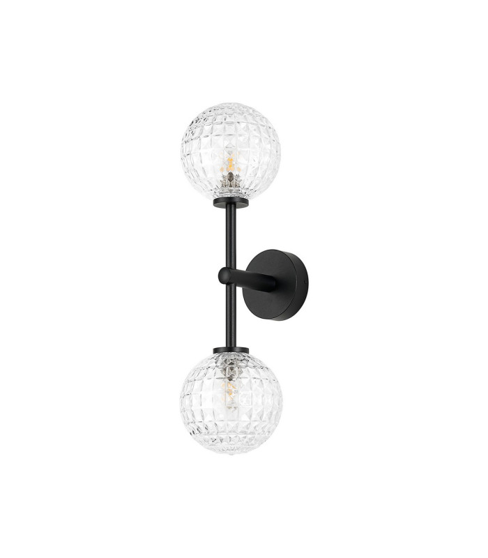 Tivoli Medium Arm Wall Light 2 Light G9 IP44 Satin Black/Clear Cross Pattern Round Glass-4