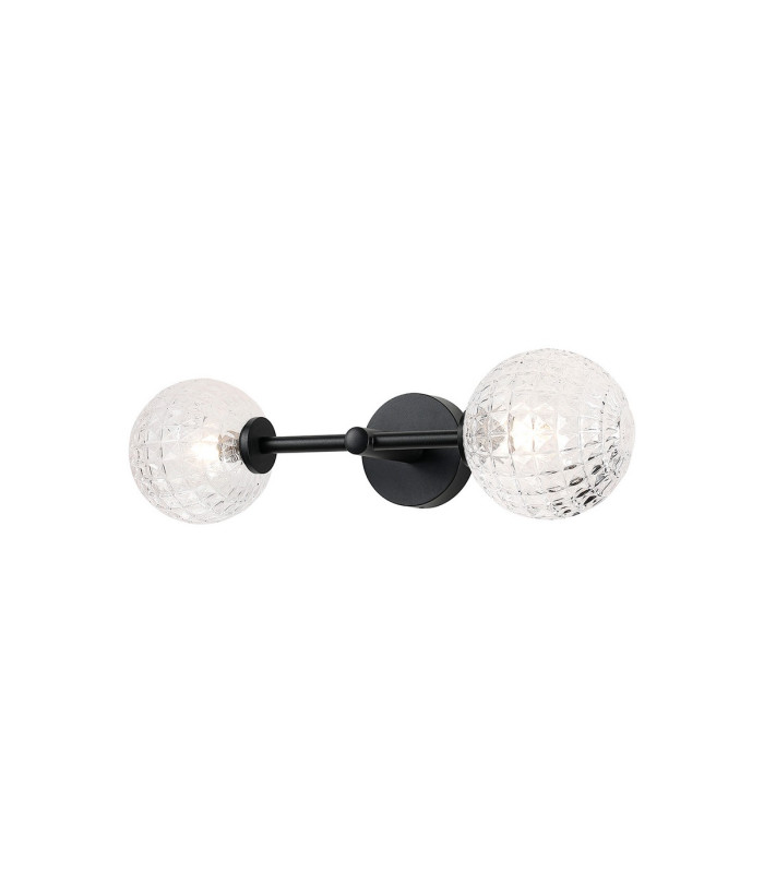 Tivoli Medium Arm Wall Light 2 Light G9 IP44 Satin Black/Clear Cross Pattern Round Glass-5