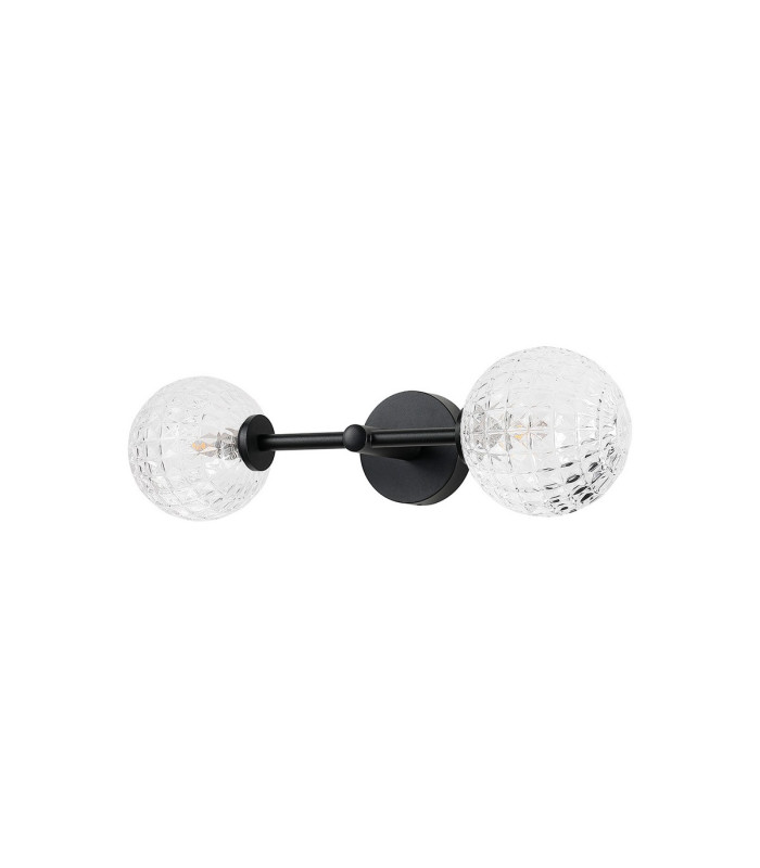 Tivoli Medium Arm Wall Light 2 Light G9 IP44 Satin Black/Clear Cross Pattern Round Glass-6