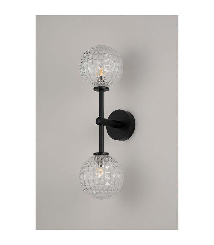 Tivoli Medium Arm Wall Light 2 Light G9 IP44 Satin Black/Clear Cross Pattern Round Glass-10