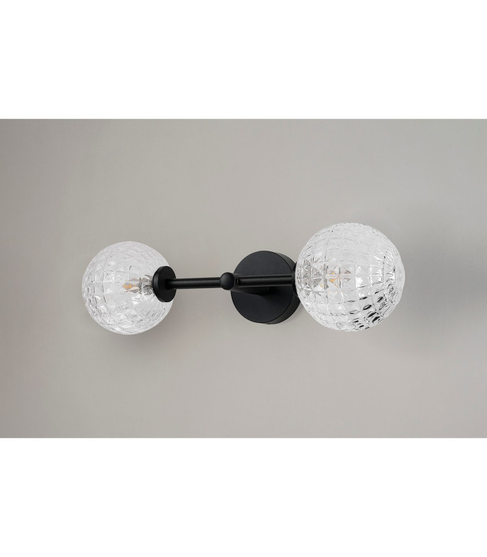 Tivoli Medium Arm Wall Light 2 Light G9 IP44 Satin Black/Clear Cross Pattern Round Glass-12