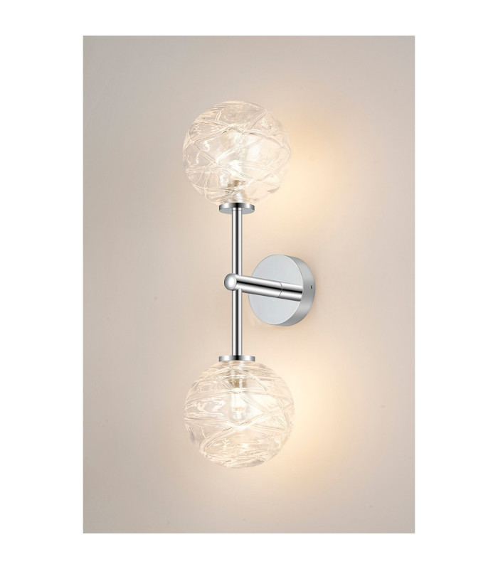 Tivoli Medium Arm Wall Light 2 Light G9 IP44 Polished Chrome/Clear Dune Effect Round Glass-3