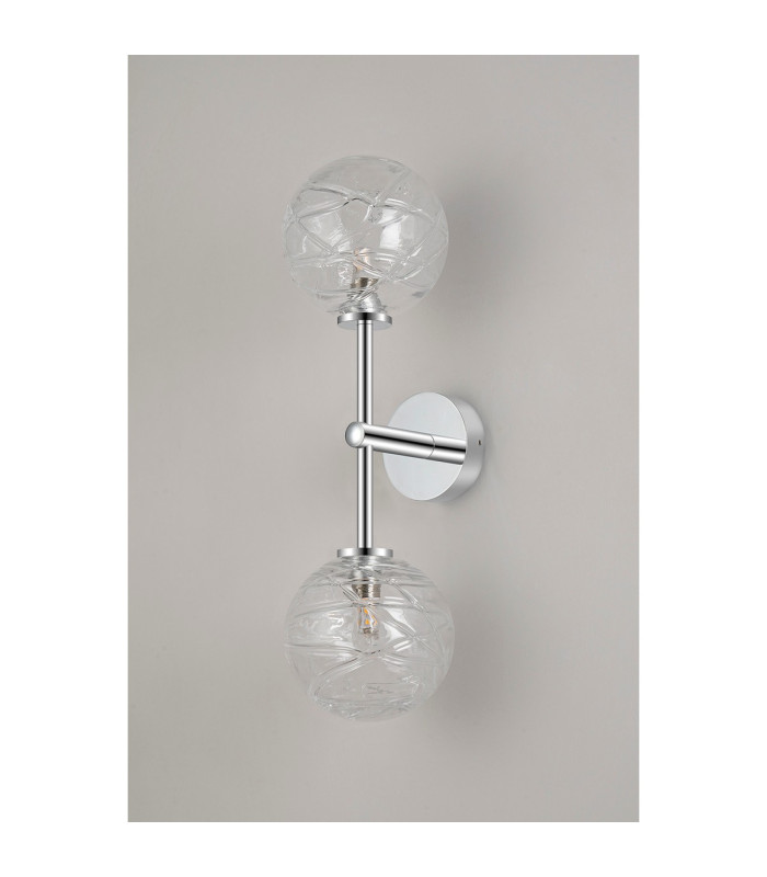 Tivoli Medium Arm Wall Light 2 Light G9 IP44 Polished Chrome/Clear Dune Effect Round Glass-10