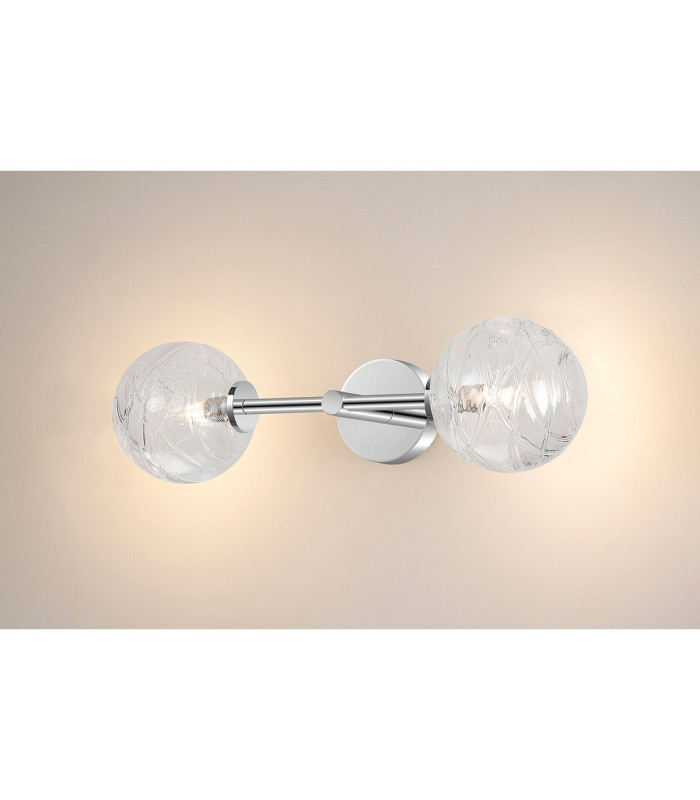 Tivoli Medium Arm Wall Light 2 Light G9 IP44 Polished Chrome/Clear Dune Effect Round Glass-11