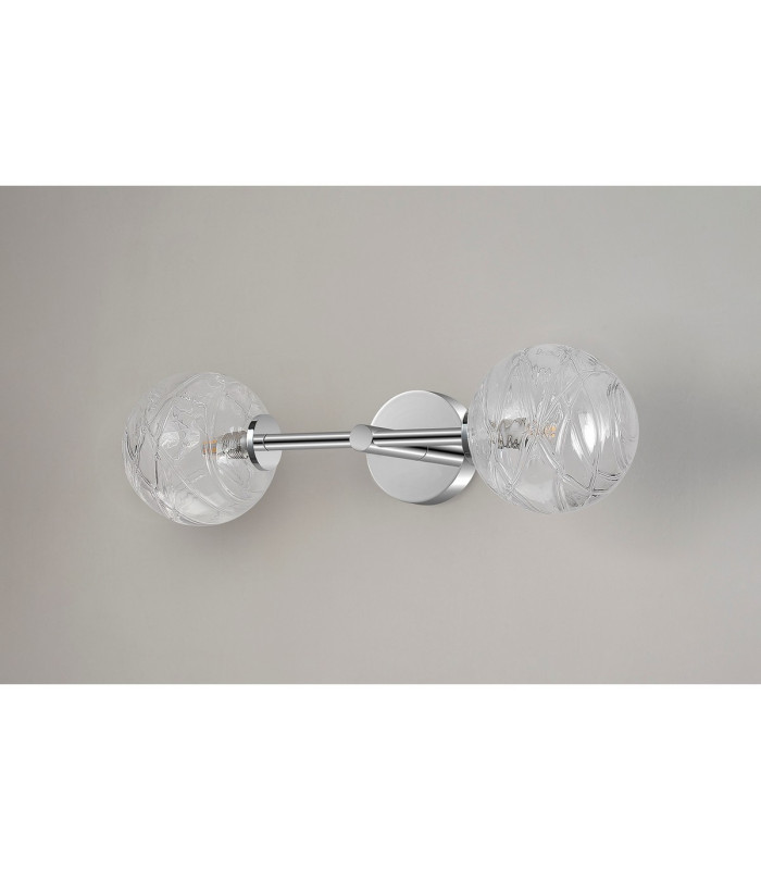 Tivoli Medium Arm Wall Light 2 Light G9 IP44 Polished Chrome/Clear Dune Effect Round Glass-12
