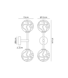 Tivoli Medium Arm Wall Light 2 Light G9 IP44 Brass Gold/Clear Waved Round Glass-2