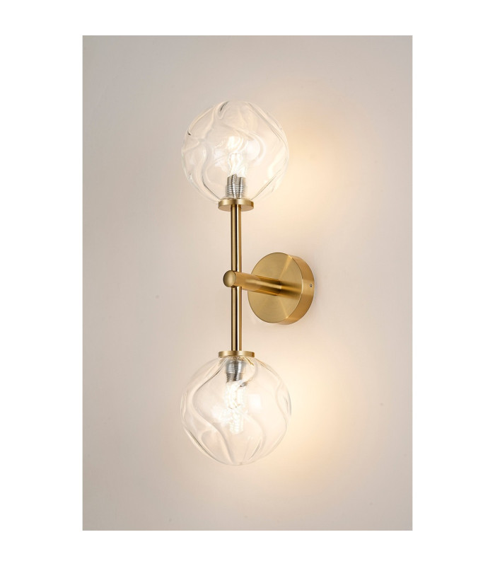 Tivoli Medium Arm Wall Light 2 Light G9 IP44 Brass Gold/Clear Waved Round Glass-3