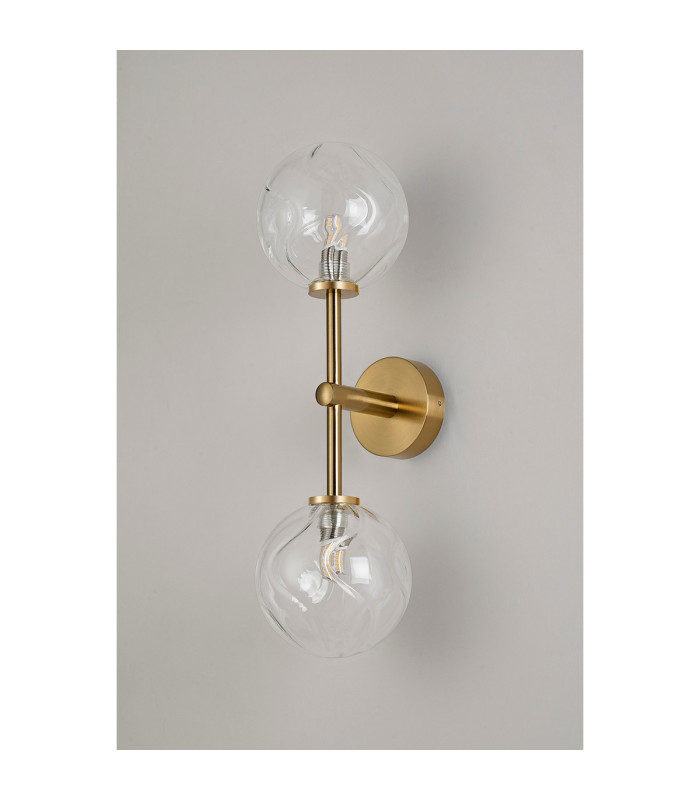 Tivoli Medium Arm Wall Light 2 Light G9 IP44 Brass Gold/Clear Waved Round Glass-10