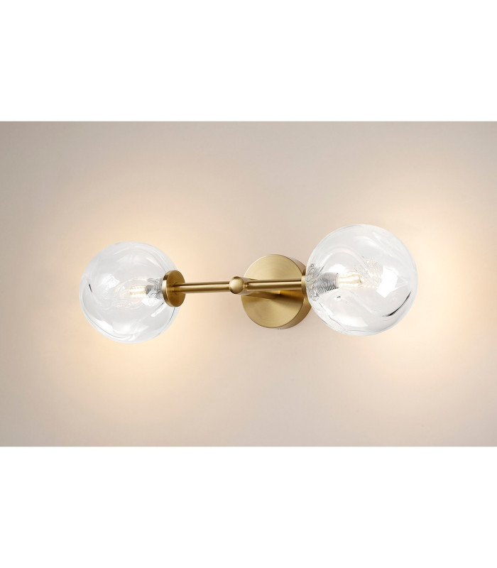 Tivoli Medium Arm Wall Light 2 Light G9 IP44 Brass Gold/Clear Waved Round Glass-11