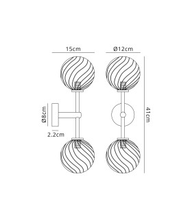 Tivoli Medium Arm Wall Light 2 Light G9 IP44 Polished Chrome/Clear Swirl Round Glass-2