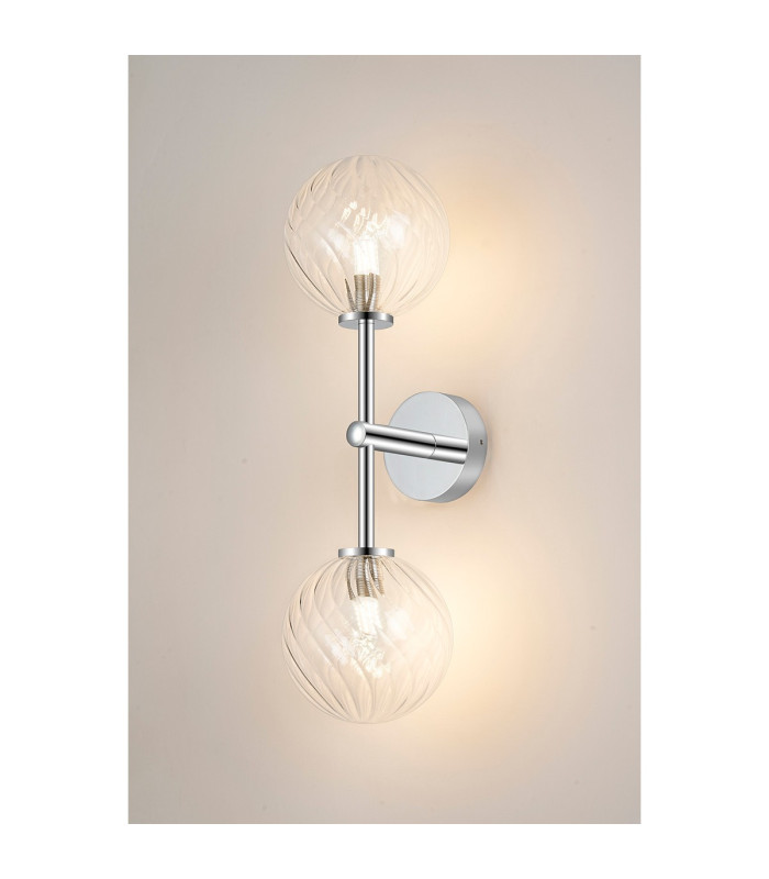 Tivoli Medium Arm Wall Light 2 Light G9 IP44 Polished Chrome/Clear Swirl Round Glass-3