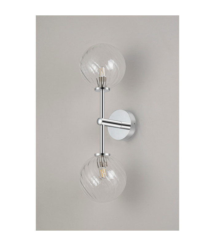 Tivoli Medium Arm Wall Light 2 Light G9 IP44 Polished Chrome/Clear Swirl Round Glass-10