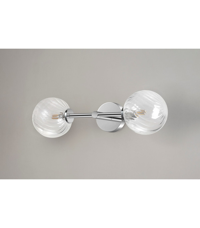 Tivoli Medium Arm Wall Light 2 Light G9 IP44 Polished Chrome/Clear Swirl Round Glass-12
