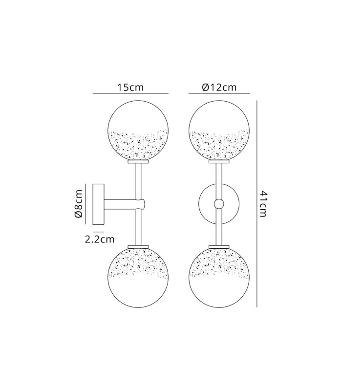 Tivoli Medium Arm Wall Light 2 Light G9 IP44 Polished Chrome/White Two-Tone Snow Specks Round Glass-2