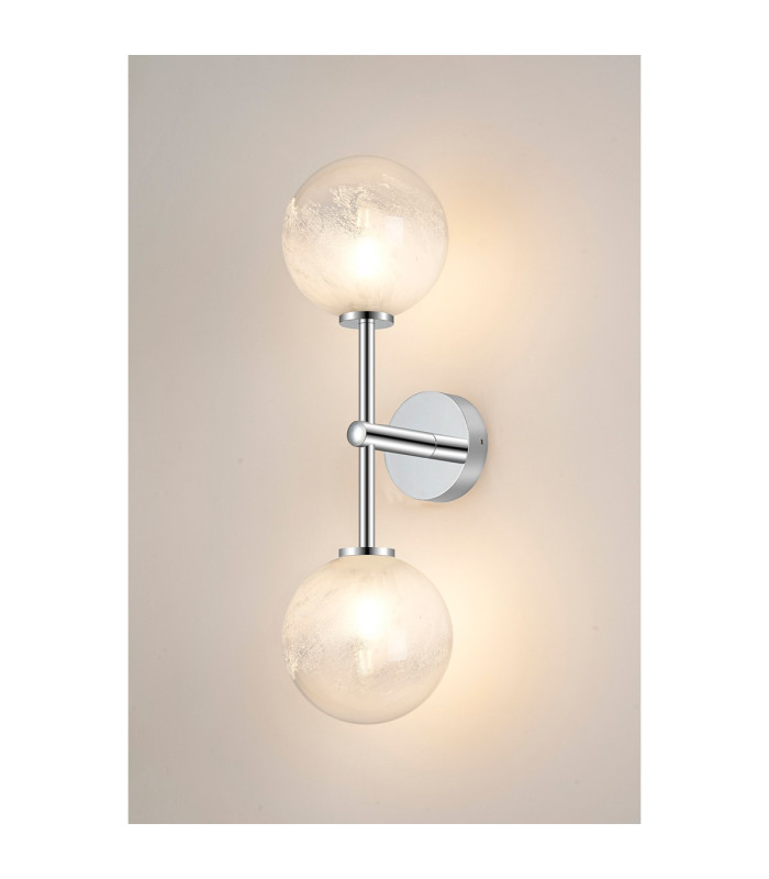 Tivoli Medium Arm Wall Light 2 Light G9 IP44 Polished Chrome/White Two-Tone Snow Specks Round Glass-3
