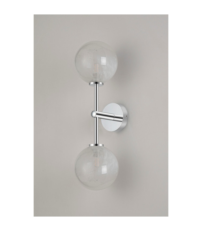 Tivoli Medium Arm Wall Light 2 Light G9 IP44 Polished Chrome/White Two-Tone Snow Specks Round Glass-10