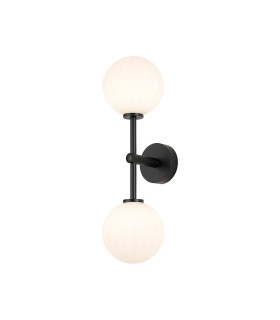 Tivoli Medium Arm Wall Light 2 Light G9 IP44 Satin Black/Opal Round Segment Glass-1