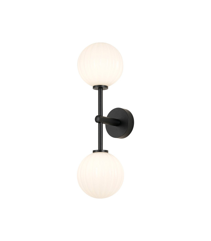 Tivoli Medium Arm Wall Light 2 Light G9 IP44 Satin Black/Opal Round Segment Glass-1