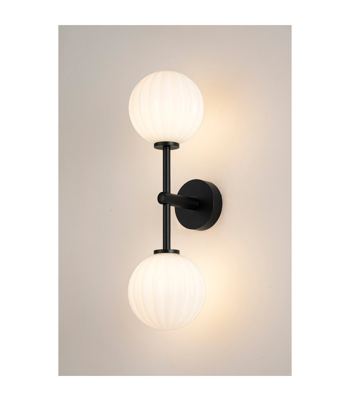 Tivoli Medium Arm Wall Light 2 Light G9 IP44 Satin Black/Opal Round Segment Glass-3