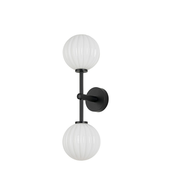 Tivoli Medium Arm Wall Light 2 Light G9 IP44 Satin Black/Opal Round Segment Glass-4