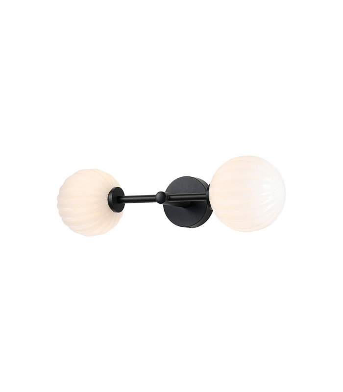 Tivoli Medium Arm Wall Light 2 Light G9 IP44 Satin Black/Opal Round Segment Glass-5