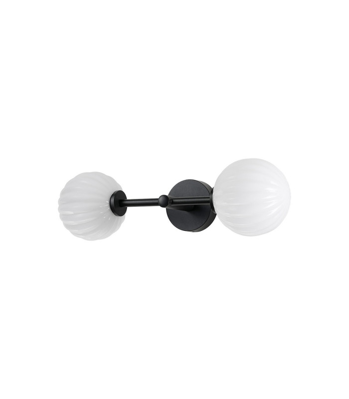 Tivoli Medium Arm Wall Light 2 Light G9 IP44 Satin Black/Opal Round Segment Glass-9
