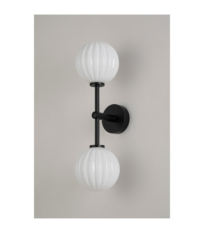 Tivoli Medium Arm Wall Light 2 Light G9 IP44 Satin Black/Opal Round Segment Glass-10