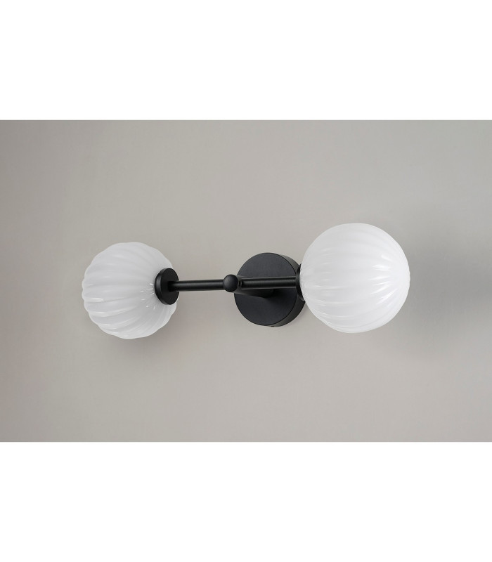 Tivoli Medium Arm Wall Light 2 Light G9 IP44 Satin Black/Opal Round Segment Glass-12