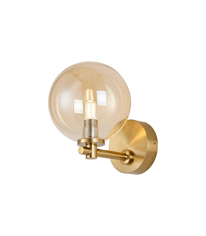 Tivoli Short Arm Wall Light 1 Light G9 IP44 Brass Gold/Amber Smooth Round Glass-1