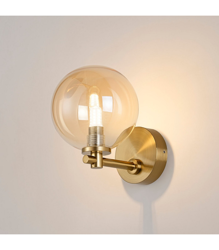 Tivoli Short Arm Wall Light 1 Light G9 IP44 Brass Gold/Amber Smooth Round Glass-3