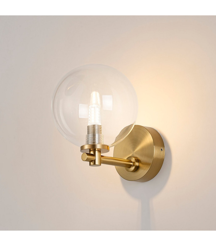 Tivoli Short Arm Wall Light 1 Light G9 IP44 Brass Gold/Clear Smooth Round Glass-3