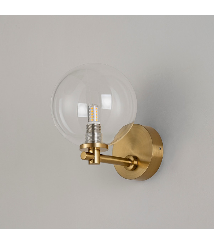 Tivoli Short Arm Wall Light 1 Light G9 IP44 Brass Gold/Clear Smooth Round Glass-7